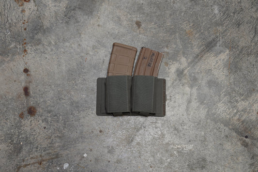 Dual Rifle Mag Holder by Maneuver Advantage Systems—Berry-compliant, low-profile mag carrier made from B52, MIL-W-5664 elastic, and VELCRO®. Holds two AR-15 mags or similar gear with a snag-free design.